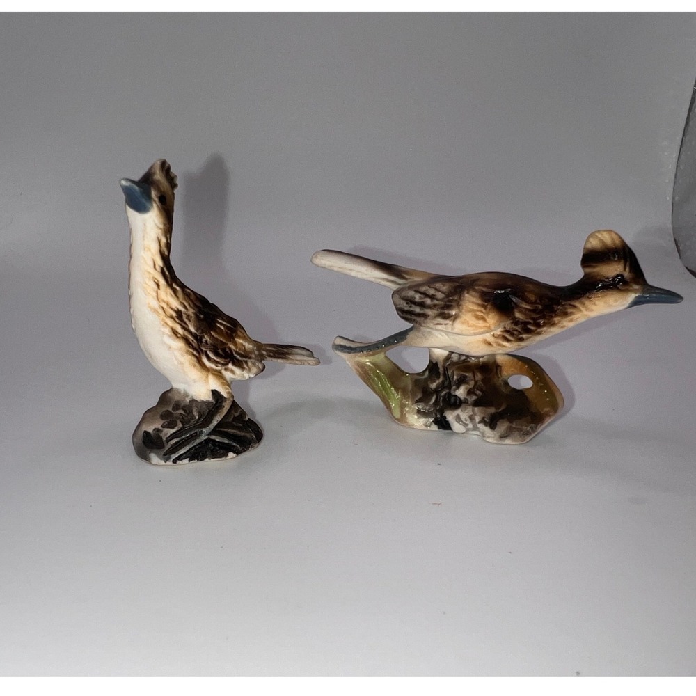 Vintage Miniature Bone China Japan Set of 2 Roadrunner Birds Trinket Shelf Minis